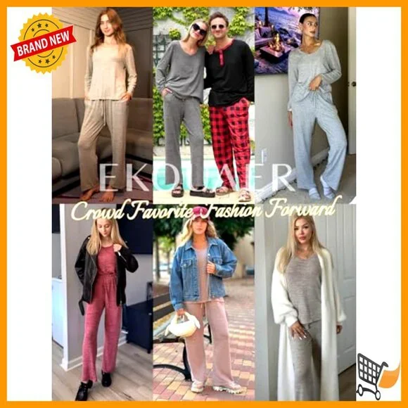 Soft V-Neck Long Sleeve Pajama Set Lounge Wear Cozy Sleepwear Fall Winter
